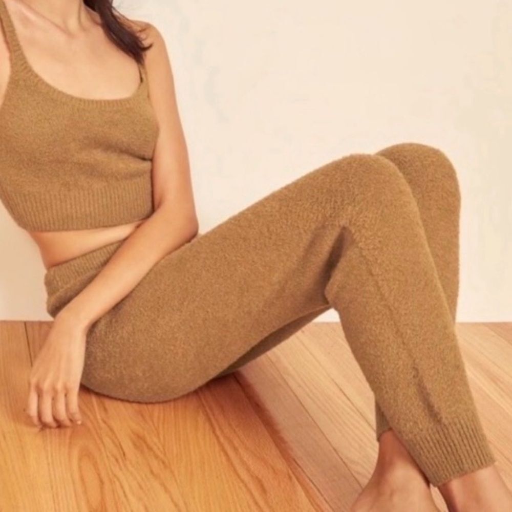 Reformation Monte Camel Plush Drawstring Chic Fuzzy Jogger Pants Size Medium